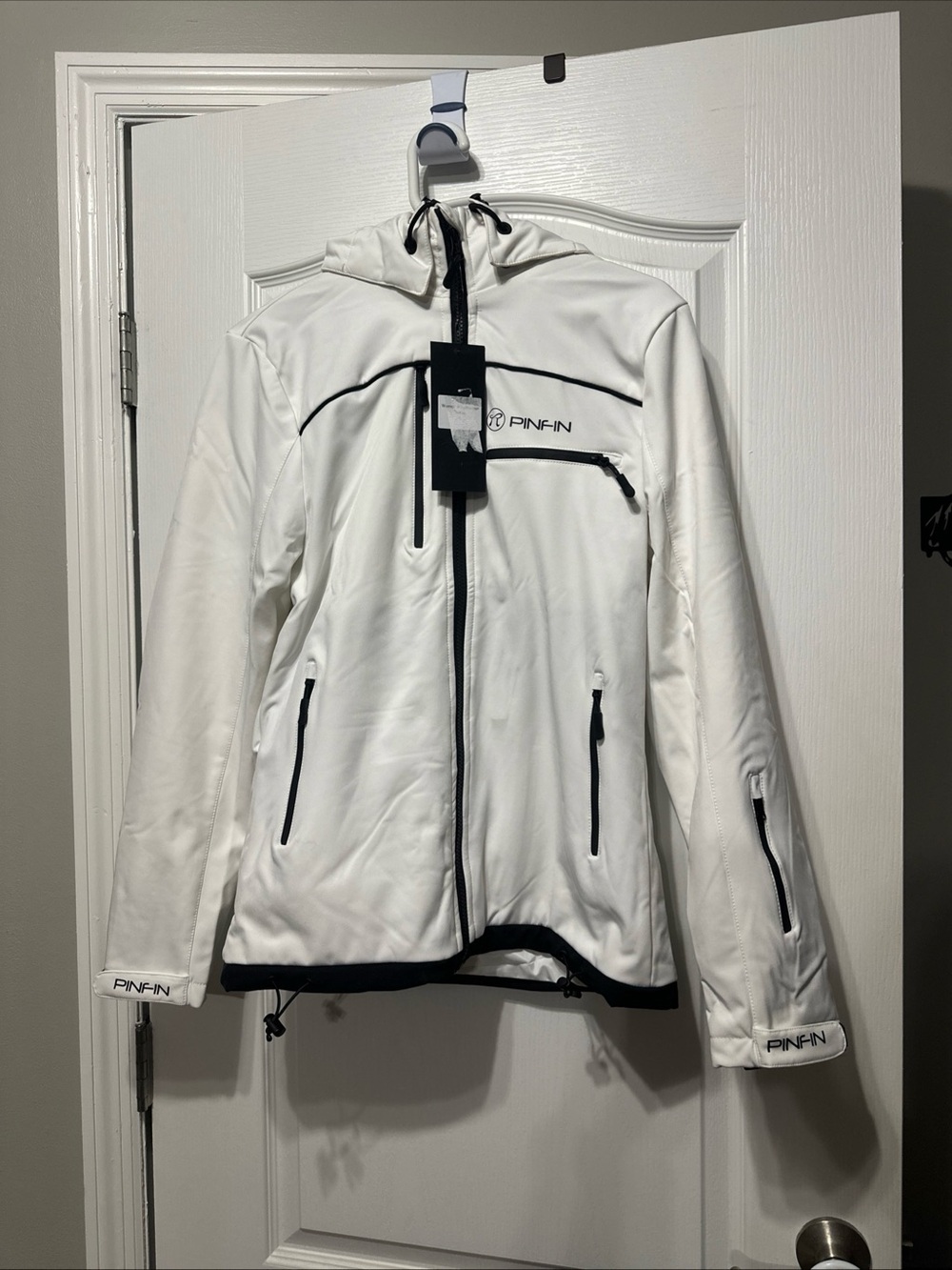 Women's White Hooded Ski Jacket with Black Trim